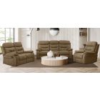 Gizelle 3 + 2 + 1 Tan Soft Hard Wearing Fabric High Back Manual Recliner Sofa Set With Contrast Piping