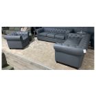 Paris Grey 3 + 2 + 1 Bonded Leather Chesterfield Sofa Set With Wooden Legs Ex-Display Showroom Model 50911
