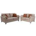Trel 3 + 2 Biscuit Breathable Linen Look Fabric Sofa Set With Solid Wooden Legs With A Limed Oak Finish
