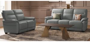 Aran 3 + 2 Grey Static Semi Aniline Leather Sofa Set With USB Also Available In Cashmere And Tan