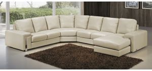 Eghoiste Cream Semi-Aniline Large Leather Corner Sofa With Chaise And Chrome Legs Newtrend Available In A Range Of Leathers And Colours 10 Yr Frame 10 Yr Pocket Sprung 5 Yr Foam Warranty