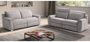 Nicolas Grey Fabric 3 + 2 Sofa Set Electric Recliner With Chrome Legs Adjustable Headrests Newtrend Available In A Range Of Leathers And Colours 10 Yr Frame 10 Yr Pocket Sprung 5 Yr Foam Warranty