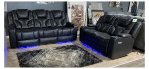 Lorenzo Black 3 + 2 electric leathaire recliners with Usb ports - Plug charger - Drinks holders - Reading lights - Electric headrests - Under foot lighting