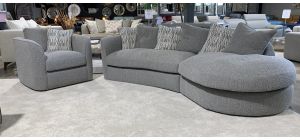 Victoria Grey Fabric Chaise Corner Sofa With Scatter Back And Matching Armchair - Ex-display Showroom Model