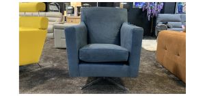 Vegas Dark Slate Blue Plush Velvet Swivel Chair With Chrome Base