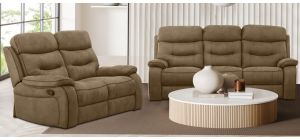 Gizelle 3 + 2 Tan Soft Hard Wearing Fabric High Back Manual Recliner Sofa Set With Contrast Piping