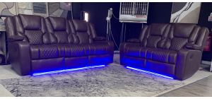 Vegas Brown 3 + 2 Leathaire Electric Recliners With Reading Lights Floor Lighting Wireless Charger Usb And Cup Holders
