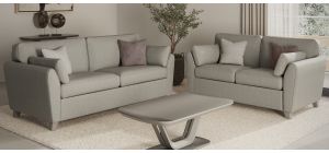 Trel 3 + 2 Light Grey Breathable Linen Look Fabric Sofa Set With Solid Wooden Legs With A Limed Oak Finish