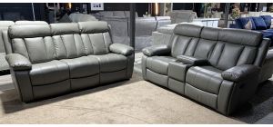 Cairo 3 + 2 Grey Leatheraire Manual Recliner Sofa Set With Drinks Holders