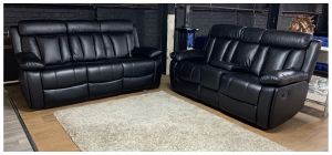 Cairo 3 + 2 Black Leatheraire Manual Recliner Sofa Set With Drinks Holders