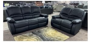 Alexa 3 Seater Manual Recliner With 2 Seater Static Black Bonded Leather With Drinks Holders