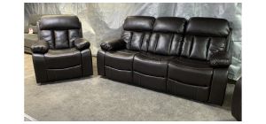 Somerton Brown Leathaire 3 + 1 + 1 Sofa Set Manual Recliner Ex-Display Showroom Model 50976