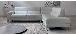 Est Simon White Rhf Corner Sofa With Semi-Aniline Leather And Chrome Feet - Available In Other Colours And Materials