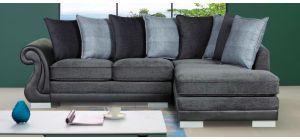 Evisa Grey Fabric RHF Corner Sofa With Chrome Legs and Scatter Back