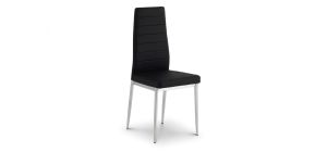 Greenwich Dining Chair - Black Faux Leather - Chrome Plating - Covered Steel Framework