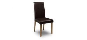 Hudson Brown Dining Chair - Brown Faux Leather - Light Oak Effect - Hardwood Frame