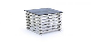 Moritz End Table Polished Stainless Steel with Tinted Glass