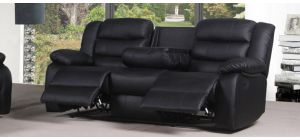 Roman Black Recliner Leather Sofa 3 Seater Bonded Leather