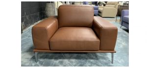 Villeneuve Semi Aniline Leather Armchair 1 Seater Brown Newtrend With Sliding Out Seating And Adjustable Headrests, Available for delivery in 8 weeks