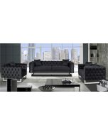 Fenzi Black Fabric 3 + 2 + 1 Sofa Set Plush Velvet With Chrome Legs