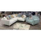 Harlow Buoyant Cream Fabric RHF Corner Sofa With Chrome Legs Scatter Back And Metal Arm Trim Ex-Display Showroom Model 49385