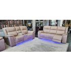 Savannah 3 + 2 Beige Luxury Fabric Electric Recliners With Drinks Holders And Storage With Blue LED Ambient Lighting Plus USB Charging