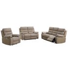 Elgar Taupe Corrected Grain Leather 3 2 And 1 Power Recliner Sofa Suite With USB Charging And Detailed Stitching
