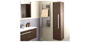 Linen Tall Unit With Rust Effect Exterior And Tempered Glass Shelves – Missing Handles - Ex-Display Showroom Model – 2 Available 49438