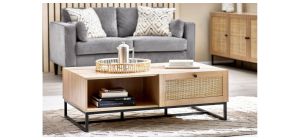 Padstow Coffee Table - Oak - Rattan - Melamine