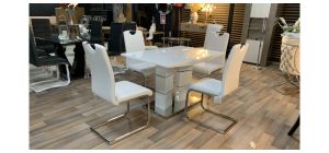 Vega White And Chrome 1.2m High Gloss Dining Table With 4 White Pu Chairs(chairs h100cm d50cm w45cm)