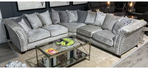Vesper Holly Grey 2C2 Fabric Corner Sofa With Round Studded Arm Detail - Scatter Back And Wooden Legs