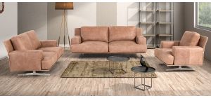 Foster Camel Suede 3 + 2 + 1 Sofa Set With Chrome Legs Newtrend Available In A Range Of Leathers And Colours 10 Yr Frame 10 Yr Pocket Sprung 5 Yr Foam Warranty