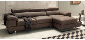 Invictus Brown RHF Leather Corner Sofa With Shelf And Chrome Legs Newtrend Available In A Range Of Leathers And Colours 10 Yr Frame 10 Yr Pocket Sprung 5 Yr Foam Warranty
