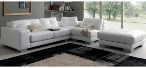 Marlow White RHF Leather Corner Sofa With Footstool(112x104x45cm) And Chrome Legs Newtrend Available In A Range Of Leathers And Colours 10 Yr Frame 10 Yr Pocket Sprung 5 Yr Foam Warranty