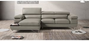 Miller Green LHF Adjustable Leather Corner Sofa With Shelf And Chrome Legs Newtrend Available In A Range Of Leathers And Colours 10 Yr Frame 10 Yr Pocket Sprung 5 Yr Foam Warranty