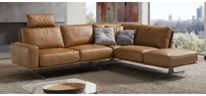 Nuvolari RHF Tan Leather Corner Sofa With Metal Legs Newtrend Available In A Range Of Leathers And Colours 10 Yr Frame 10 Yr Pocket Sprung 5 Yr Foam Warranty