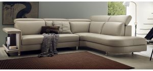 Pocket Cream RHF Adjustable Leather Corner Sofa With Wooden Shelf And Chrome Legs Newtrend Available In A Range Of Leathers And Colours 10 Yr Frame 10 Yr Pocket Sprung 5 Yr Foam Warranty