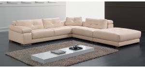 Santer Peach RHF Leather Corner Sofa With Adjustable Headrests And Wooden Legs Newtrend Available In A Range Of Leathers And Colours 10 Yr Frame 10 Yr Pocket Sprung 5 Yr Foam Warranty