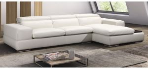 Sensation White RHF Leather Corner Sofa With Adjustable Headrests And Wooden Shelf Newtrend Available In A Range Of Leathers And Colours 10 Yr Frame 10 Yr Pocket Sprung 5 Yr Foam Warranty