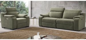 Bali Green Fabric 3 + 1 Electric Recliners With Adjustable Headrests And Wooden Legs Newtrend Available In A Range Of Leathers And Colours 10 Yr Frame 10 Yr Pocket Sprung 5 Yr Foam Warranty