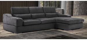 Emotion Black RHF Suede Corner Chaise With Adjustable Headrests And Wooden Legs Newtrend Available In A Range Of Leathers And Colours 10 Yr Frame 10 Yr Pocket Sprung 5 Yr Foam Warranty
