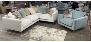 Harlow Buoyant Cream Fabric RHF Corner Sofa With Chrome Legs Scatter Back And Metal Arm Trim Ex-Display Showroom Model 49385