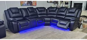 Redford Black 2C2 Corner Sofa Electric Recliners With LED Lighting Drinks Holders Storage And USB 