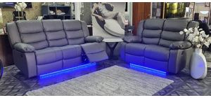 Roma Grey Bonded Leather 3 + 2 Sofa Set Electric Recliners With LED Lighting And USB 