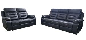 Safa Black Leathaire 3 + 2 Sofa Set Electric Recliner With Speakers Ambient LED Lighting USB Ports Cup Holders