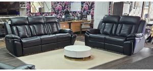 Saville Black Bonded Leather 3 + 2 Sofa Set Electric Recliners With LED Lighting And USB