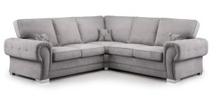 Verona Grey 2C2 Formal Back Fabric Corner Sofa With Chrome Legs