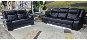 Lisa Black 3 + 2 Sofa Set Electric Recliners With LED Lighting And USB