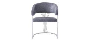 Pair Of Grey And Chrome Grandeur Dining Table Chairs With Plush Velvet Seat