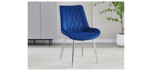 Pair Of Blue Quilted Front Plush Fabric Chairs With Chrome Legs 